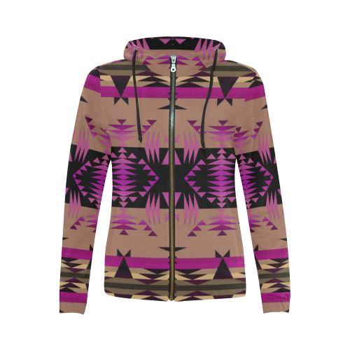 Between the Mountains Berry All Over Print Full Zip Hoodie for Women (Model H14) All Over Print Full Zip Hoodie for Women (H14) e-joyer 