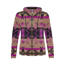 Load image into Gallery viewer, Between the Mountains Berry All Over Print Full Zip Hoodie for Women (Model H14) All Over Print Full Zip Hoodie for Women (H14) e-joyer 
