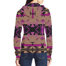 Load image into Gallery viewer, Between the Mountains Berry All Over Print Full Zip Hoodie for Women (Model H14) All Over Print Full Zip Hoodie for Women (H14) e-joyer 
