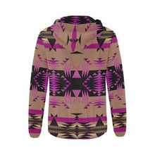 Load image into Gallery viewer, Between the Mountains Berry All Over Print Full Zip Hoodie for Women (Model H14) All Over Print Full Zip Hoodie for Women (H14) e-joyer 
