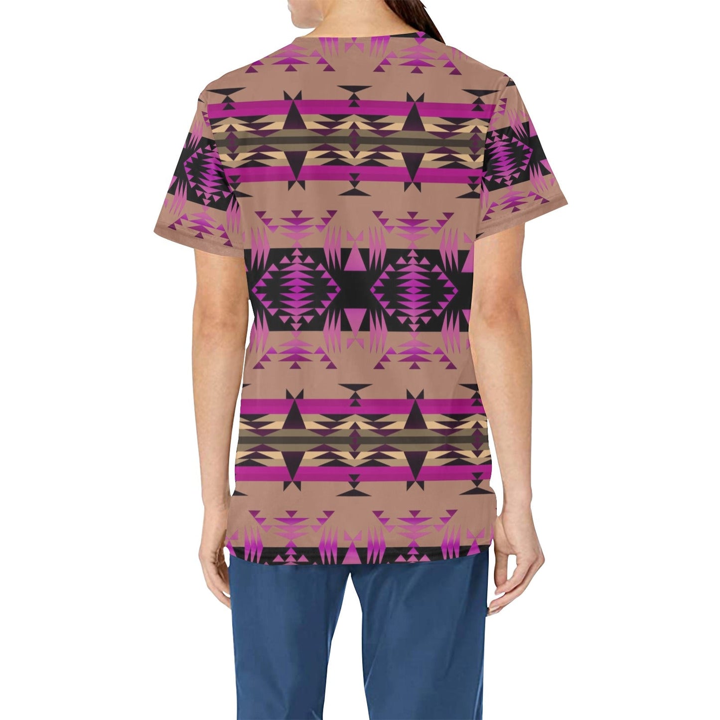 Between the Mountains Berry All Over Print Scrub Top Scrub Top e-joyer 