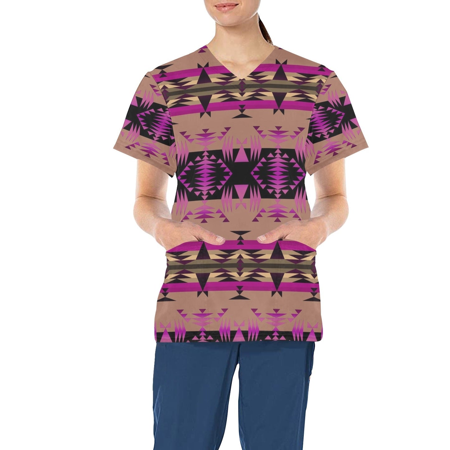 Between the Mountains Berry All Over Print Scrub Top Scrub Top e-joyer 