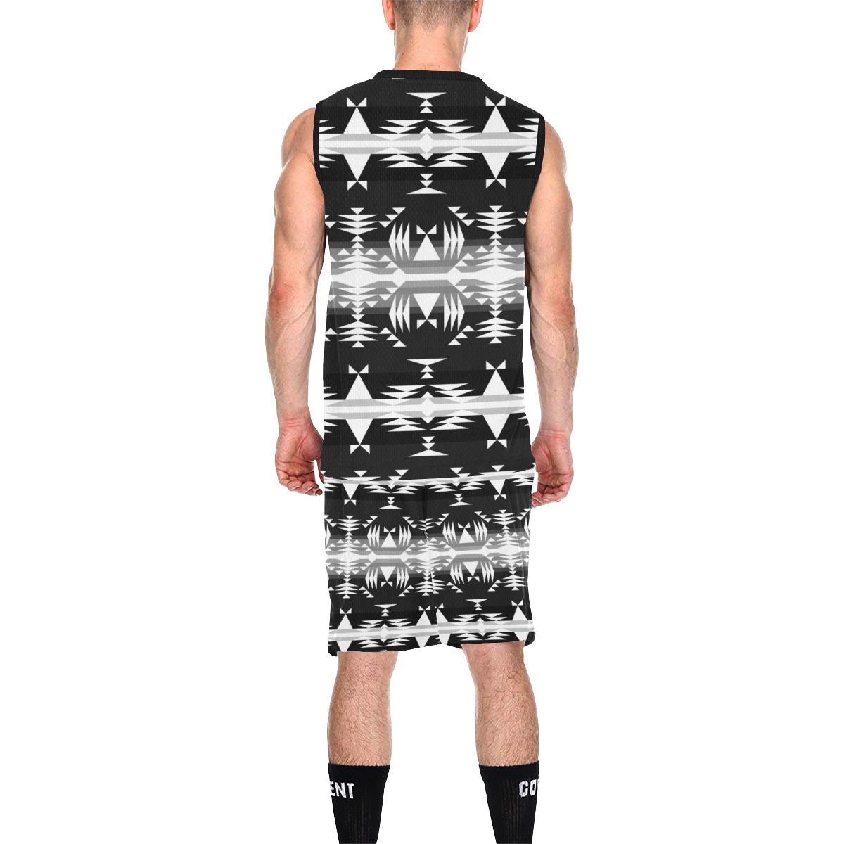 Between the Mountains Black and White All Over Print Basketball Uniform Basketball Uniform e-joyer 