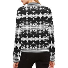 Load image into Gallery viewer, Between the Mountains Black and White All Over Print Bomber Jacket for Women (Model H21) All Over Print Bomber Jacket for Women (H21) e-joyer 
