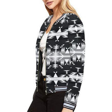 Load image into Gallery viewer, Between the Mountains Black and White All Over Print Bomber Jacket for Women (Model H21) All Over Print Bomber Jacket for Women (H21) e-joyer 
