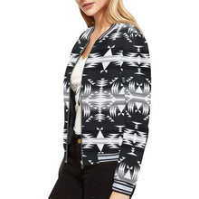 Load image into Gallery viewer, Between the Mountains Black and White All Over Print Bomber Jacket for Women (Model H21) All Over Print Bomber Jacket for Women (H21) e-joyer 
