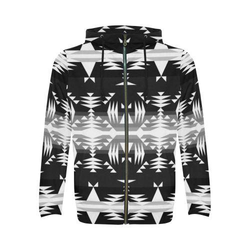 Between the Mountains Black and White All Over Print Full Zip Hoodie for Men (Model H14) All Over Print Full Zip Hoodie for Men (H14) e-joyer 