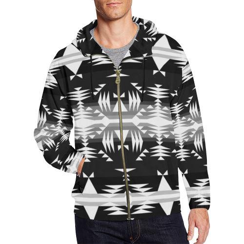 Between the Mountains Black and White All Over Print Full Zip Hoodie for Men (Model H14) All Over Print Full Zip Hoodie for Men (H14) e-joyer 