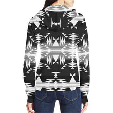 Load image into Gallery viewer, Between the Mountains Black and White All Over Print Full Zip Hoodie for Women (Model H14) All Over Print Full Zip Hoodie for Women (H14) e-joyer 
