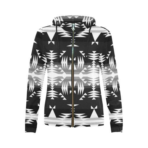 Between the Mountains Black and White All Over Print Full Zip Hoodie for Women (Model H14) All Over Print Full Zip Hoodie for Women (H14) e-joyer 