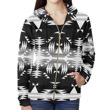 Load image into Gallery viewer, Between the Mountains Black and White All Over Print Full Zip Hoodie for Women (Model H14) All Over Print Full Zip Hoodie for Women (H14) e-joyer 
