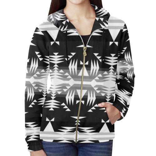 Between the Mountains Black and White All Over Print Full Zip Hoodie for Women (Model H14) All Over Print Full Zip Hoodie for Women (H14) e-joyer 