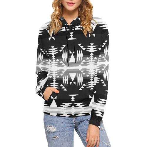 Between the Mountains Black and White All Over Print Hoodie for Women (USA Size) (Model H13) All Over Print Hoodie for Women (H13) e-joyer 
