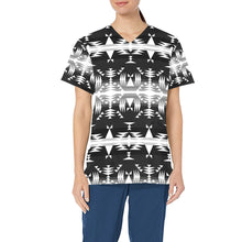 Load image into Gallery viewer, Between the Mountains Black and White All Over Print Scrub Top Scrub Top e-joyer 
