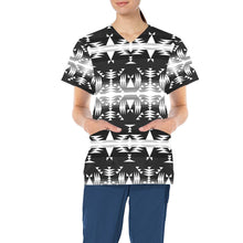 Load image into Gallery viewer, Between the Mountains Black and White All Over Print Scrub Top Scrub Top e-joyer 
