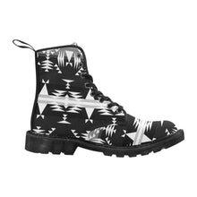 Load image into Gallery viewer, Between the Mountains Black and White Boots for Men (Black) (Model 1203H) Martin Boots for Men (Black) (1203H) e-joyer 
