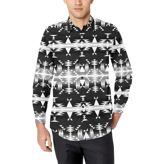 Between the Mountains Black and White Men's All Over Print Casual Dress Shirt (Model T61) Men's Dress Shirt (T61) e-joyer 