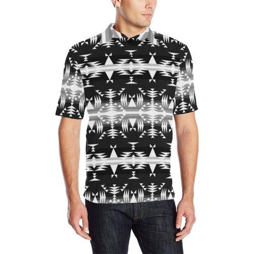 Between the Mountains Black and White Men's All Over Print Polo Shirt (Model T55) Men's Polo Shirt (Model T55) e-joyer 