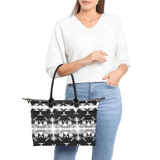 Between the Mountains Black and White Single-Shoulder Lady Handbag (Model 1714) bag e-joyer 