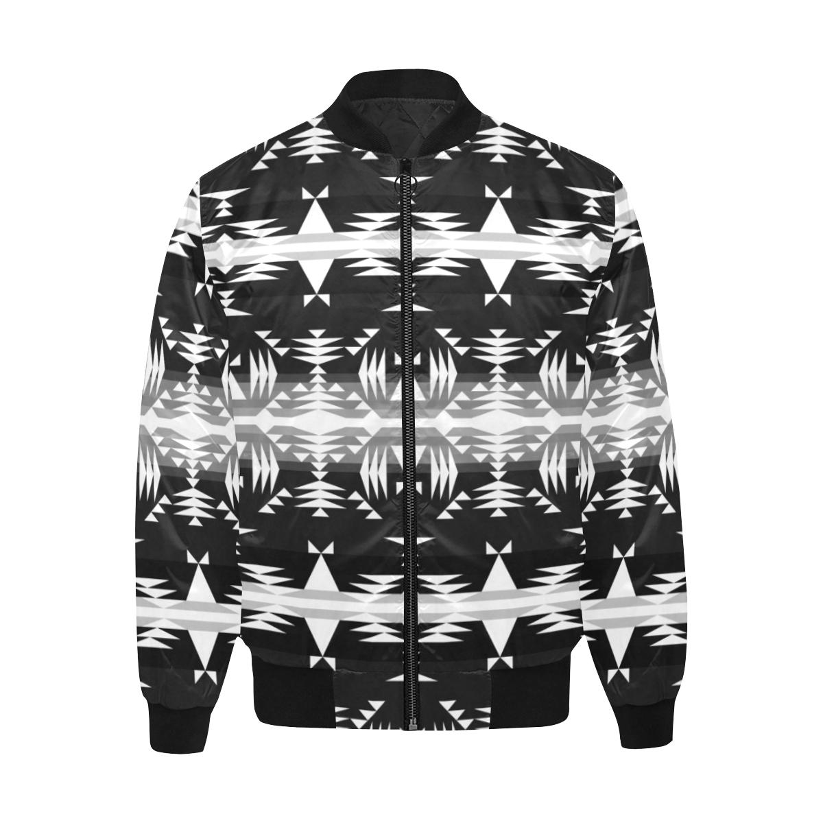 Between the Mountains Black and White Unisex Heavy Bomber Jacket with Quilted Lining All Over Print Quilted Jacket for Men (H33) e-joyer 