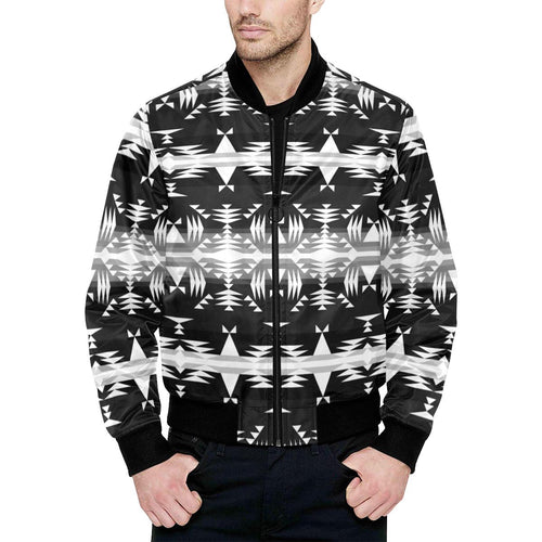 Between the Mountains Black and White Unisex Heavy Bomber Jacket with Quilted Lining All Over Print Quilted Jacket for Men (H33) e-joyer 