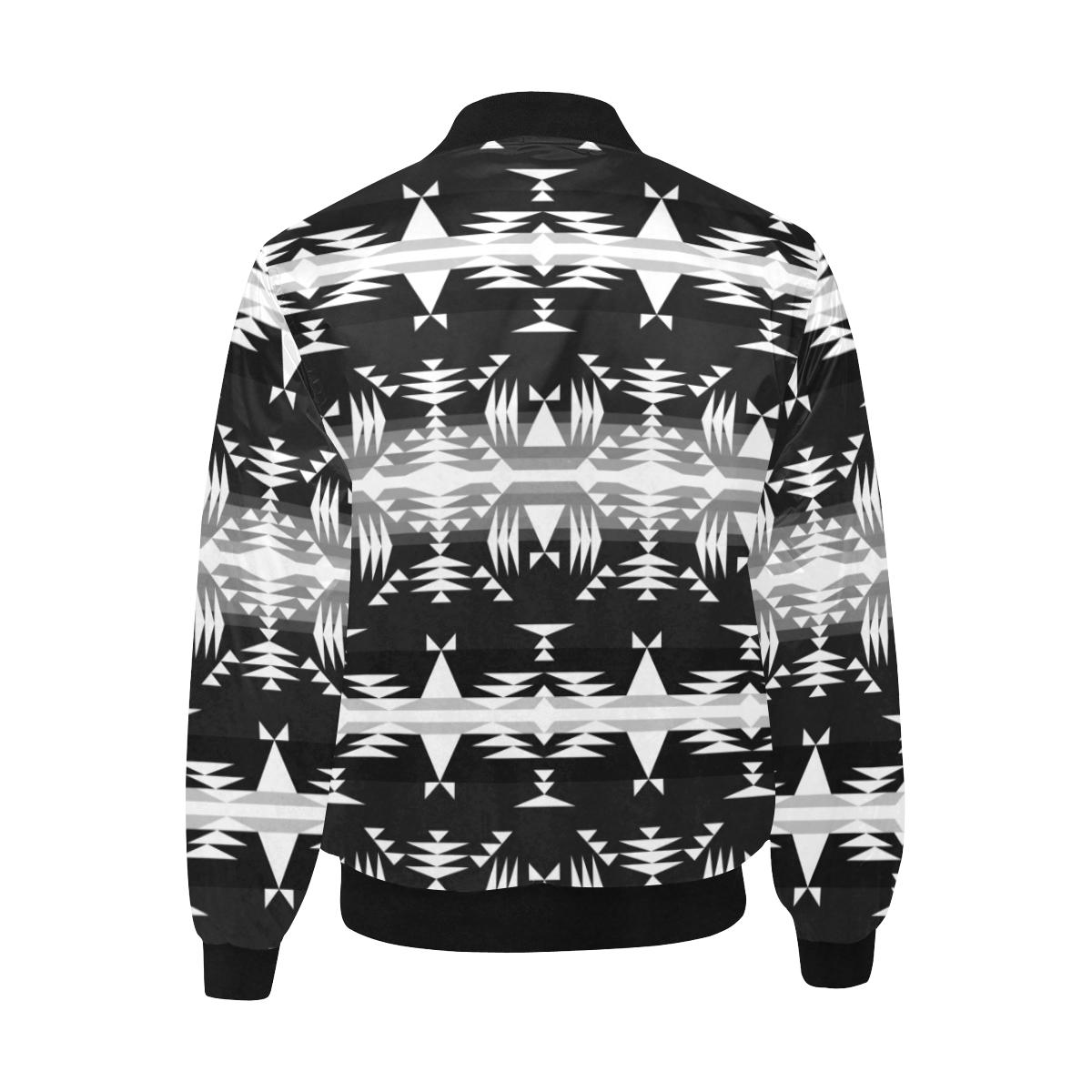 Between the Mountains Black and White Unisex Heavy Bomber Jacket with Quilted Lining All Over Print Quilted Jacket for Men (H33) e-joyer 