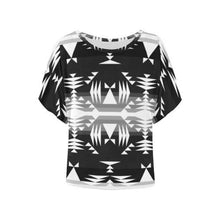 Load image into Gallery viewer, Between the Mountains Black and White Women&#39;s Batwing-Sleeved Blouse T shirt (Model T44) Women&#39;s Batwing-Sleeved Blouse T shirt (T44) e-joyer 
