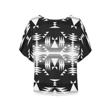 Load image into Gallery viewer, Between the Mountains Black and White Women&#39;s Batwing-Sleeved Blouse T shirt (Model T44) Women&#39;s Batwing-Sleeved Blouse T shirt (T44) e-joyer 
