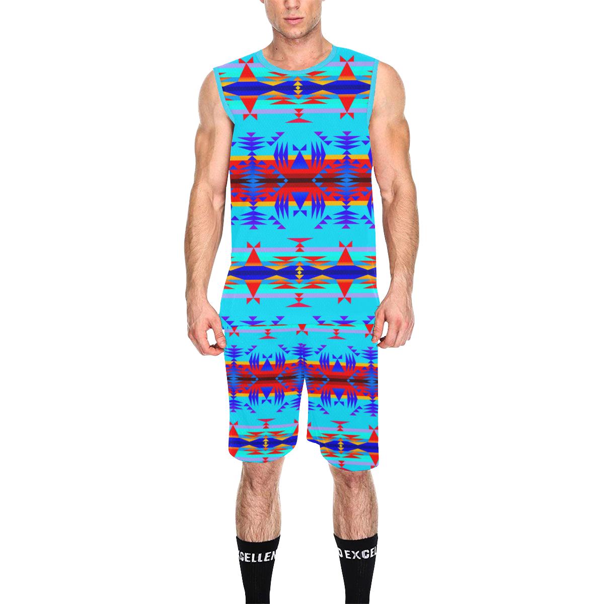 Between the Mountains Blue All Over Print Basketball Uniform Basketball Uniform e-joyer 