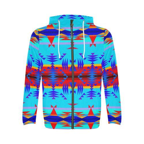 Between the Mountains Blue All Over Print Full Zip Hoodie for Men (Model H14) All Over Print Full Zip Hoodie for Men (H14) e-joyer 