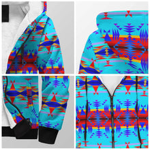 Load image into Gallery viewer, Between the Mountains Blue Sherpa Hoodie 49 Dzine 
