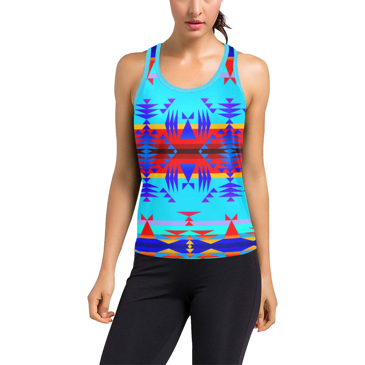 Between the Mountains Blue Women's Racerback Tank Top (Model T60) Racerback Tank Top (T60) e-joyer 