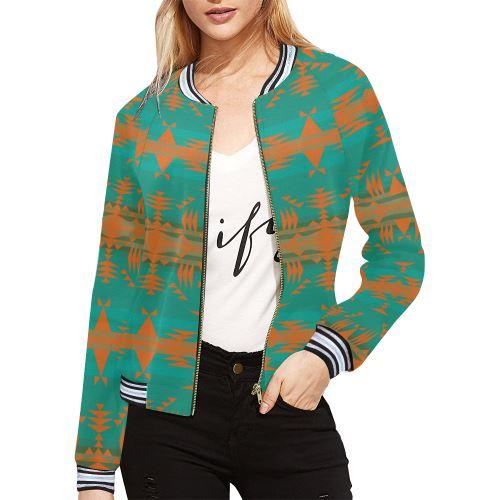 Between the Mountains Deep Lake Orange All Over Print Bomber Jacket for Women (Model H21) All Over Print Bomber Jacket for Women (H21) e-joyer 