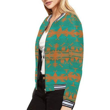 Load image into Gallery viewer, Between the Mountains Deep Lake Orange All Over Print Bomber Jacket for Women (Model H21) All Over Print Bomber Jacket for Women (H21) e-joyer 
