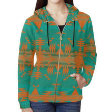 Load image into Gallery viewer, Between the Mountains Deep Lake Orange All Over Print Full Zip Hoodie for Women (Model H14) All Over Print Full Zip Hoodie for Women (H14) e-joyer 
