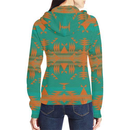 Between the Mountains Deep Lake Orange All Over Print Full Zip Hoodie for Women (Model H14) All Over Print Full Zip Hoodie for Women (H14) e-joyer 