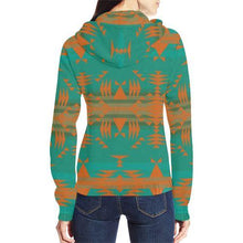 Load image into Gallery viewer, Between the Mountains Deep Lake Orange All Over Print Full Zip Hoodie for Women (Model H14) All Over Print Full Zip Hoodie for Women (H14) e-joyer 
