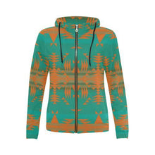 Load image into Gallery viewer, Between the Mountains Deep Lake Orange All Over Print Full Zip Hoodie for Women (Model H14) All Over Print Full Zip Hoodie for Women (H14) e-joyer 
