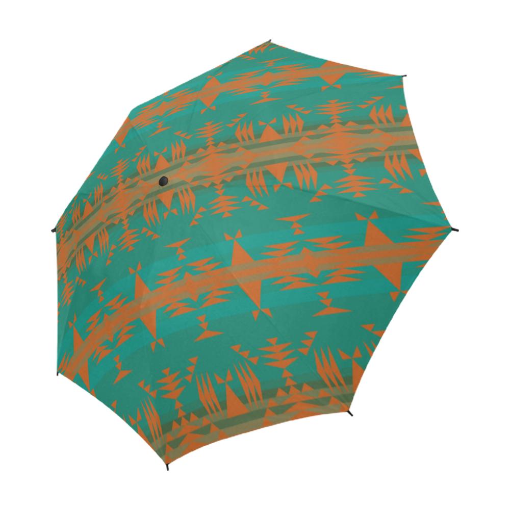 Between the Mountains Deep Lake Orange Semi-Automatic Foldable Umbrella Semi-Automatic Foldable Umbrella e-joyer 