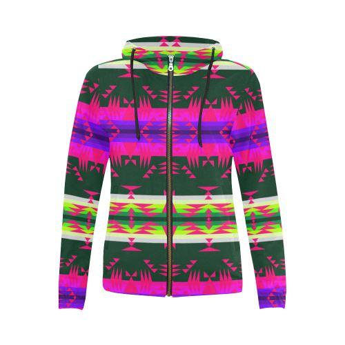 Between the Mountains Deep Lake Sunset All Over Print Full Zip Hoodie for Women (Model H14) All Over Print Full Zip Hoodie for Women (H14) e-joyer 