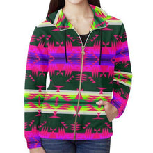 Load image into Gallery viewer, Between the Mountains Deep Lake Sunset All Over Print Full Zip Hoodie for Women (Model H14) All Over Print Full Zip Hoodie for Women (H14) e-joyer 
