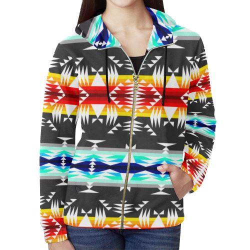 Between the Mountains Gray All Over Print Full Zip Hoodie for Women (Model H14) All Over Print Full Zip Hoodie for Women (H14) e-joyer 