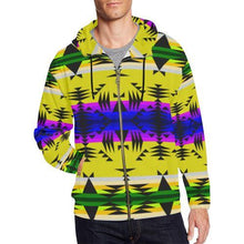 Load image into Gallery viewer, Between the Mountains Greasy Yellow All Over Print Full Zip Hoodie for Men (Model H14) All Over Print Full Zip Hoodie for Men (H14) e-joyer 
