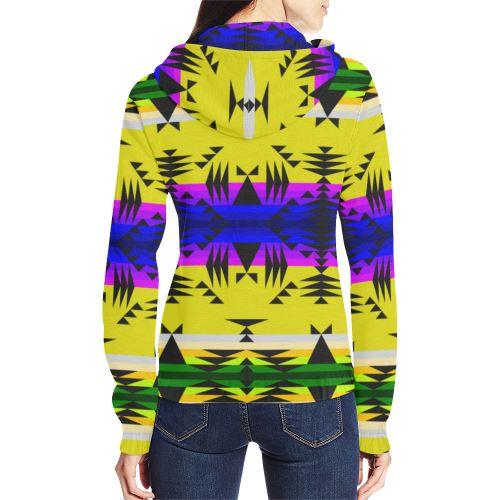 Between the Mountains Greasy Yellow All Over Print Full Zip Hoodie for Women (Model H14) All Over Print Full Zip Hoodie for Women (H14) e-joyer 