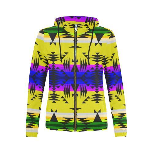 Between the Mountains Greasy Yellow All Over Print Full Zip Hoodie for Women (Model H14) All Over Print Full Zip Hoodie for Women (H14) e-joyer 