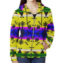 Load image into Gallery viewer, Between the Mountains Greasy Yellow All Over Print Full Zip Hoodie for Women (Model H14) All Over Print Full Zip Hoodie for Women (H14) e-joyer 
