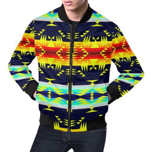 Between the Mountains Navy Yellow All Over Print Bomber Jacket for Men/Large Size (Model H19) All Over Print Bomber Jacket for Men/Large (H19) e-joyer 