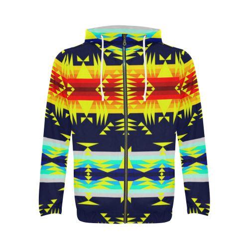 Between the Mountains Navy Yellow All Over Print Full Zip Hoodie for Men (Model H14) All Over Print Full Zip Hoodie for Men (H14) e-joyer 