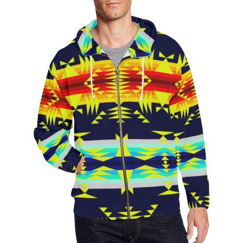 Between the Mountains Navy Yellow All Over Print Full Zip Hoodie for Men (Model H14) All Over Print Full Zip Hoodie for Men (H14) e-joyer 