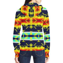 Load image into Gallery viewer, Between the Mountains Navy Yellow All Over Print Full Zip Hoodie for Women (Model H14) All Over Print Full Zip Hoodie for Women (H14) e-joyer 
